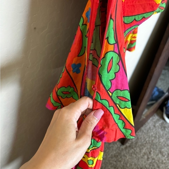 New RHODE Red Floral Print Tiered Midi Dress *FLAW* zipper needs replacing - Picture 10 of 13